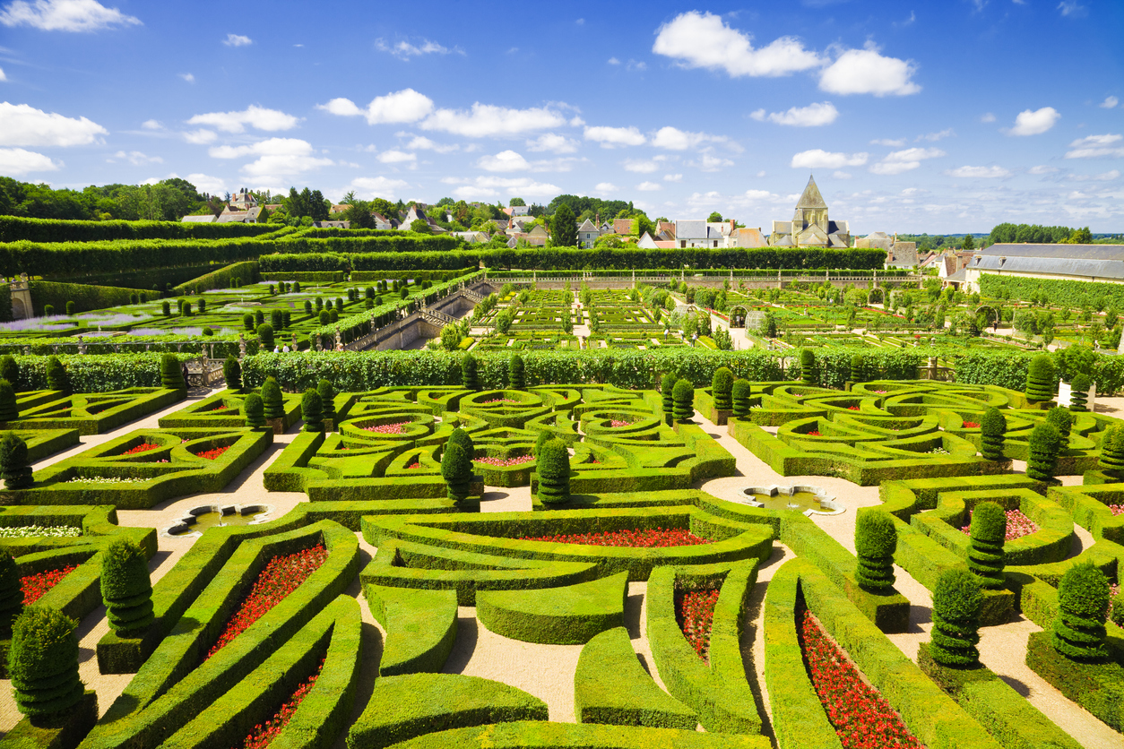 Villandry Chateau gardens panoramic